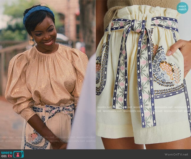 Anthropologie Annaleigh Embroidered Shorts worn by Helen Decatur (Heather Headley) on Sweet Magnolias