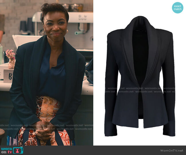 Brandon Maxwell Layered Lapel Jacket worn by Helen Decatur (Heather Headley) on Sweet Magnolias
