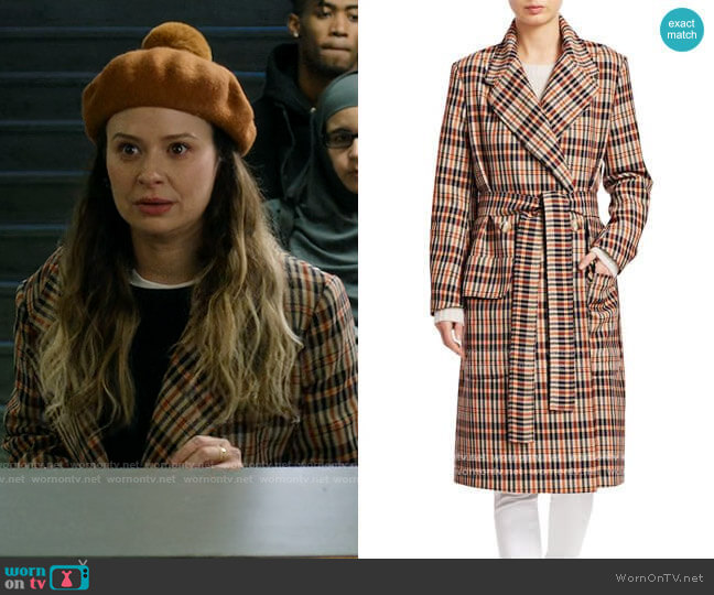 Baum und Pferdgarten Deidra Checker Wrap Trench Coat worn by Rachel Williams (Katie Lowes) on Inventing Anna