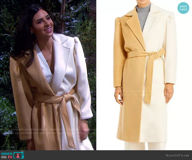 AQUA x Scout the City Belted Two Tone Coat worn by Gabi Hernandez (Camila Banus) on Days of our Lives
