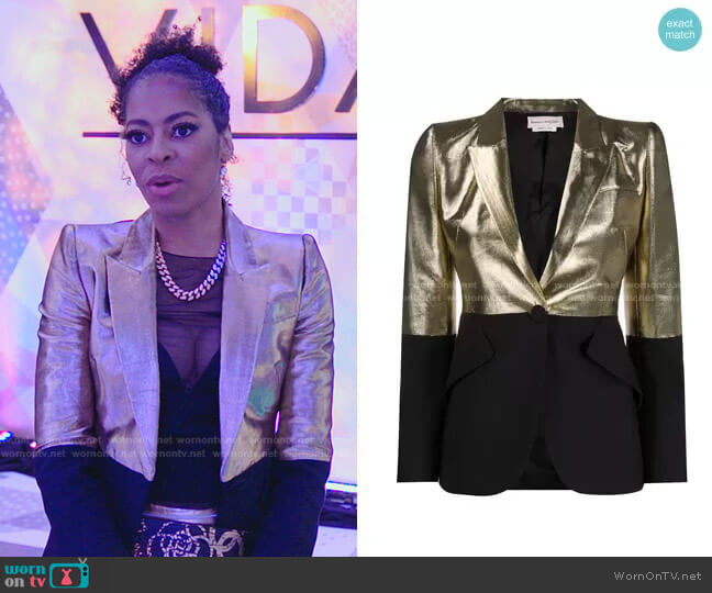 Alexander Mcqueen Block Tone Gold and Black Blazer Jacket worn by Mary Cosby on The Real Housewives of Salt Lake City