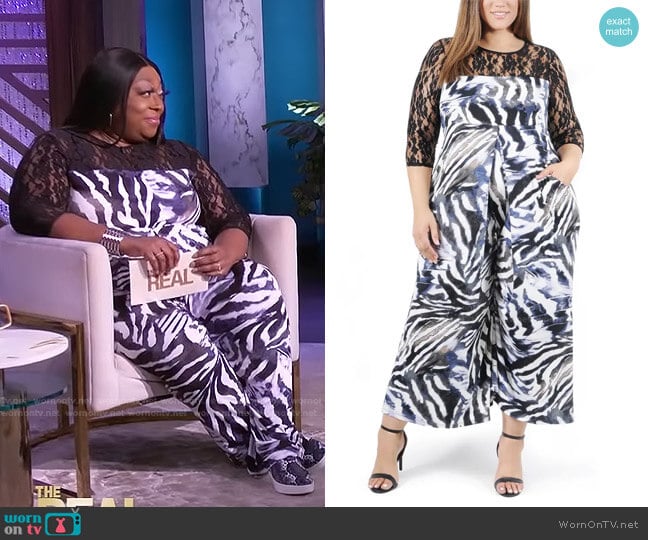 Coldesina Lana Animal Print Lace Jumpsuit worn by Loni Love on The Real