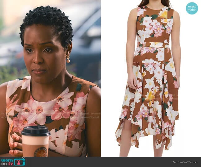 Calvin Klein Floral Handkerchief Hem Midi Dress