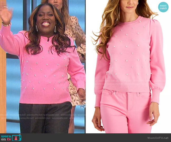 Charter Club Embellished Puff-Sleeve Sweater worn by Sheryl Underwood on The Talk