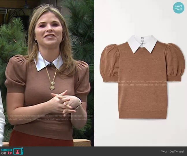 Alice + Olivia Chase Poplin-Trimmed Sweater worn by Jenna Bush Hager on Today