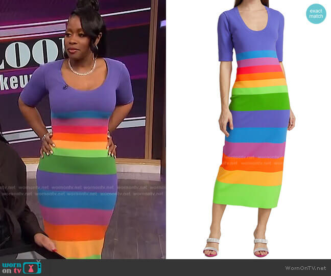 Christopher John Rogers Striped Colorblock Midi-Dress