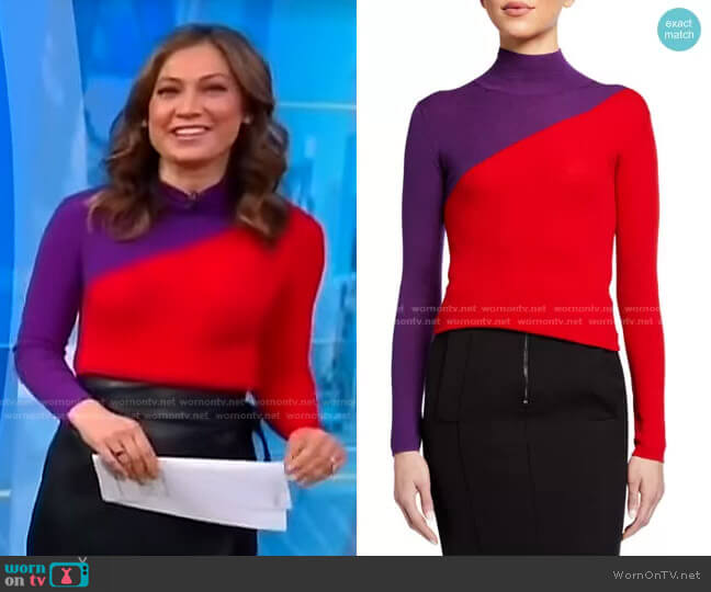Emporio Armani Colorblock Rib-Knit Turtleneck Sweater worn by Ginger Zee on Good Morning America