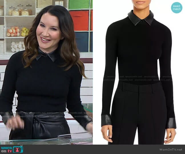 Alice + Olivia Dory Faux Leather Detail Sweater