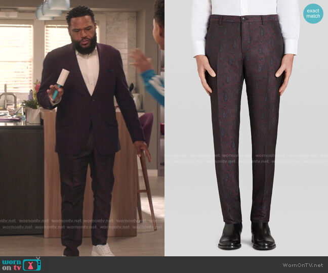 Etro Tailored Jacquard Trousers With Paisley Pattern In Burgundy worn by Andre Johnson (Anthony Anderson) on Black-ish