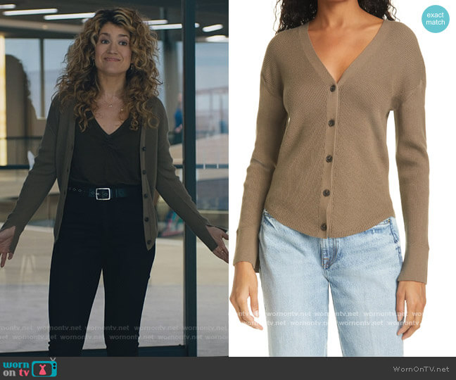 Frame Phoebe Silk & Cotton Blend Cardigan worn by Bonnie Barella (Sarah Stiles) on Billions