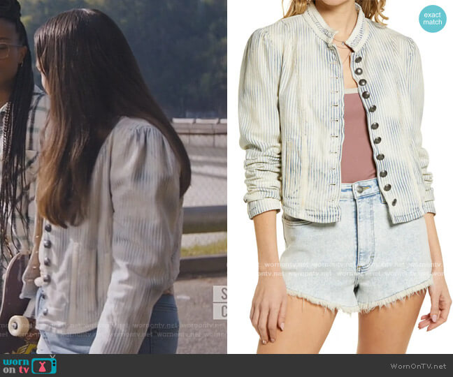 Free People Cassie Stripe Denim Jacket worn by Annabelle (Mary-Charles Jones) on Naomi