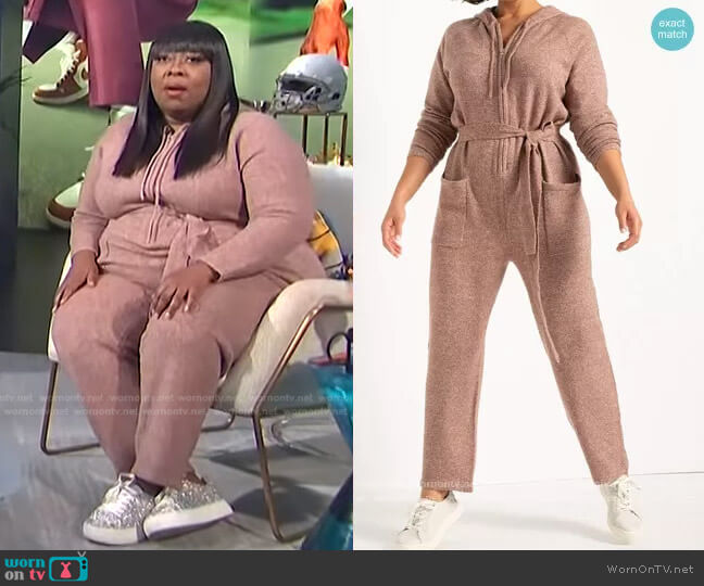 Eloquii Fuzzy Sweater Jumpsuit worn by Loni Love on E! News