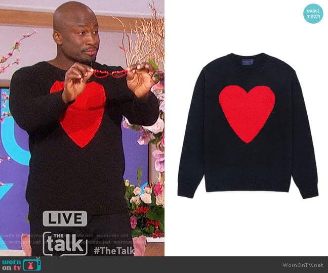 Gyles & George Heart Sweater worn by Akbar Gbajabiamila on The Talk