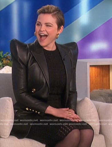 Ginnifer Goodwin’s black leather blazer on The Talk