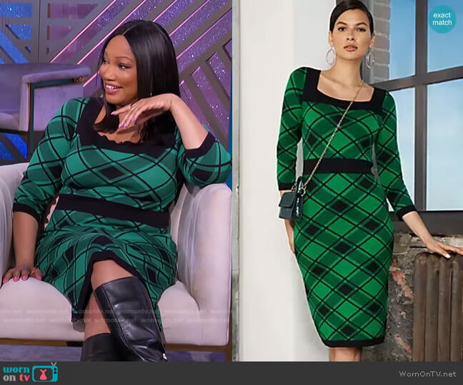 New York & Company Green Plaid Sweater Dress worn by Garcelle Beauvais on The Real