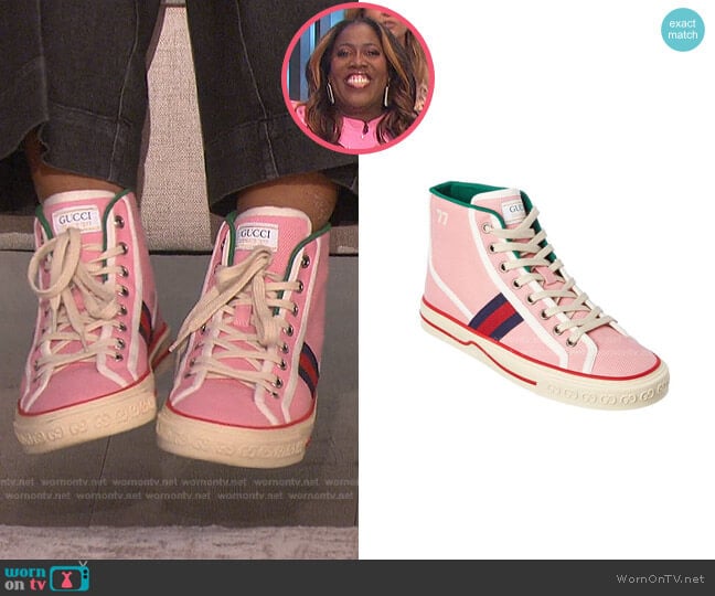 Gucci Tennis 1977 Web-Stripe Canvas High-Top Trainers worn by Sheryl Underwood on The Talk