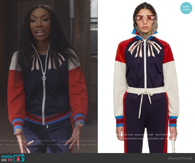 Gucci Bow Applique Track Jacket worn by Naomi (Brandy Norwood) on Queens