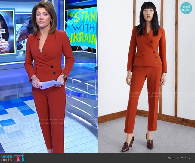 The Fold Harrington Jacket in Burnt Orange Sculpt Stretch Crepe worn by Norah O'Donnell on CBS Evening News