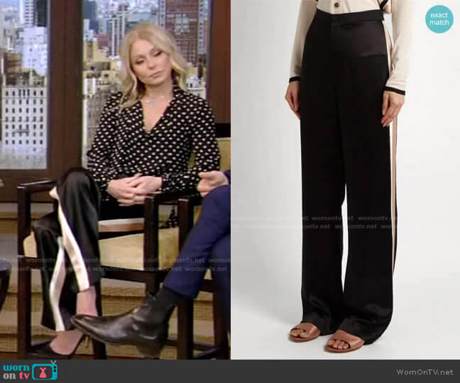 Lanvin High-Waisted Satin Trousers worn by Kelly Ripa on Live with Kelly and Mark
