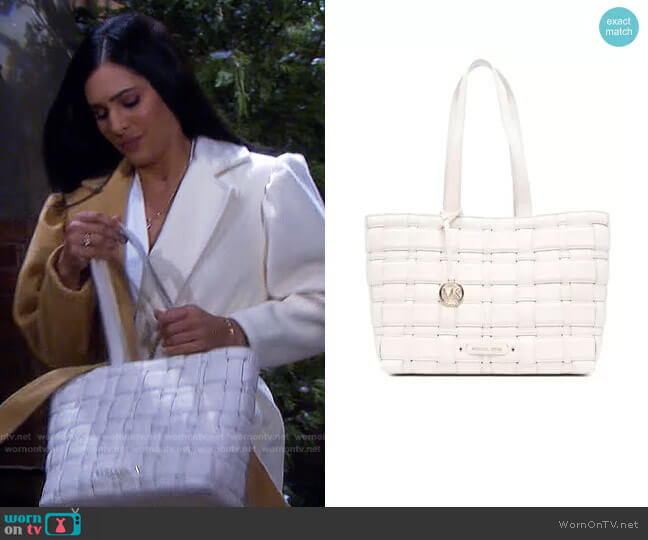 Michael Kors Ivy Woven Vegan Leather Tote worn by Gabi Hernandez (Camila Banus) on Days of our Lives