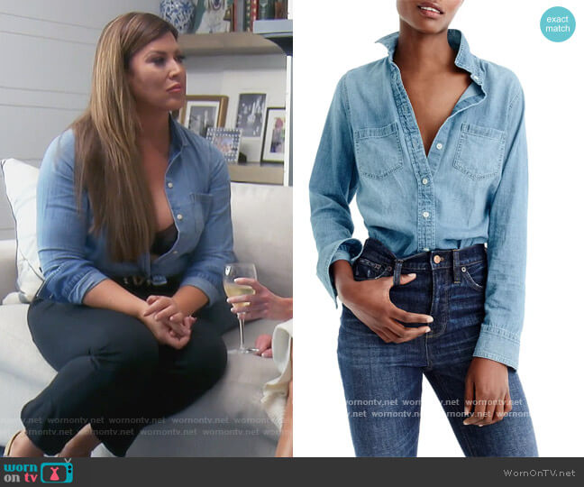J. Crew Everyday Chambray Shirt worn by Emily Simpson on The Real Housewives of Orange County