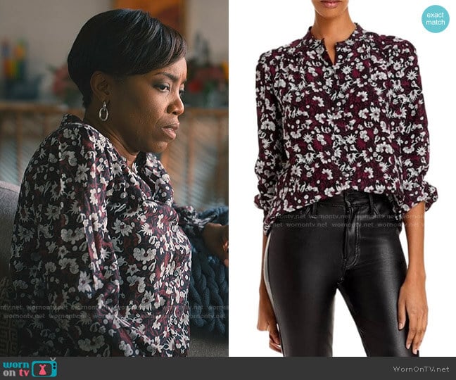 Joie Myella Floral Puff Sleeve Silk Top worn by Helen Decatur (Heather Headley) on Sweet Magnolias