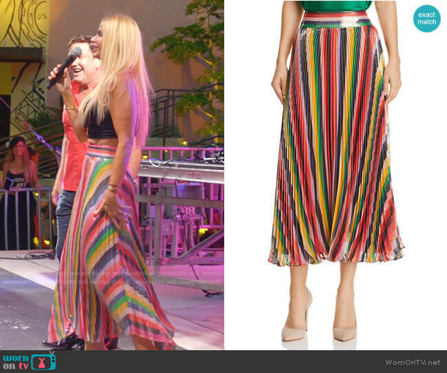 Alice + Olivia Katz Pleated Metallic Striped Midi Skirt worn by Alexia Echevarria (Alexia Echevarria) on The Real Housewives of Miami