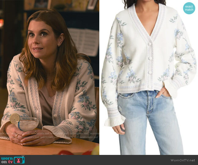 Love Shack Fancy Boscom Floral Jacquard Knit Cardigan In Cream worn by Maddie Townsend (JoAnna Garcia Swisher) on Sweet Magnolias
