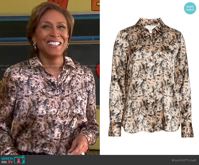Lafayette 148 New York Scottie Solaria Print Silk Blouse worn by Robin Roberts on Good Morning America
