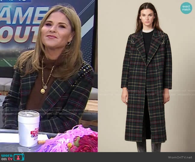 Sandro Long Coat with Rhinestone Shoulders worn by Jenna Bush Hager on Today