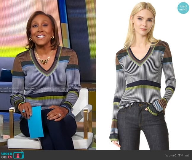 Diane von Furstenberg Long Sleeve V Neck Sweater worn by Robin Roberts on Good Morning America