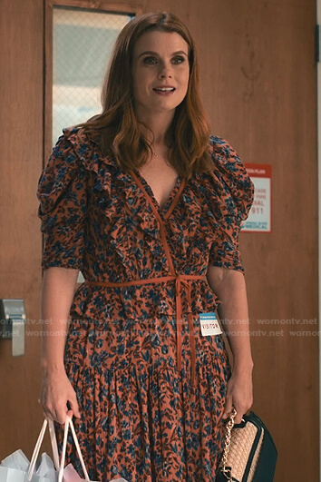 Maddie’s orange floral ruffle dress on Sweet Magnolias