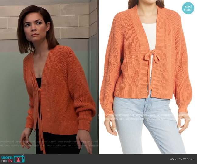 Madewell Eastdale Tie Front Cardigan Sweater worn by Elizabeth Webber (Rebecca Herbst) on General Hospital