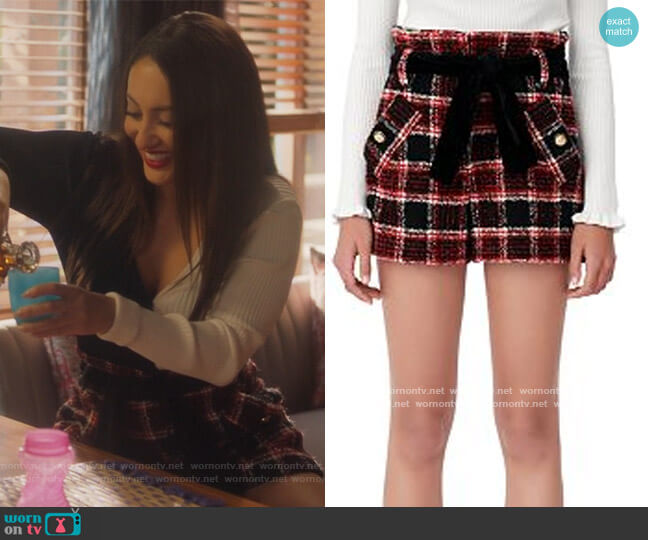 Maje Itrit Checked Shorts With Velvet Belt worn by Zoey Johnson (Yara Shahidi) on Grown-ish