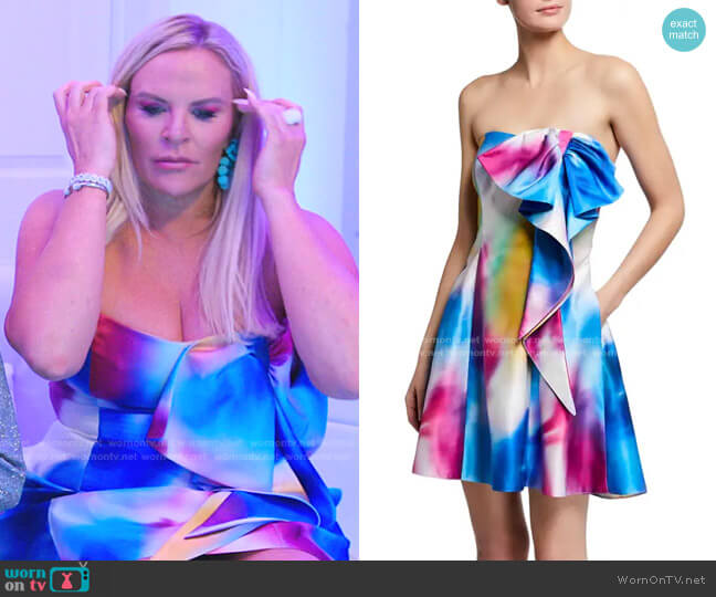 Marchesa Notte Bow Printed Strapless Dress worn by Heather Gay on The Real Housewives of Salt Lake City