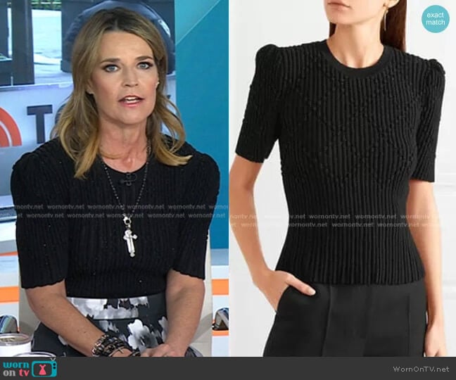 Bottega Veneta Metallic Ribbed Sweater worn by Savannah Guthrie on Today