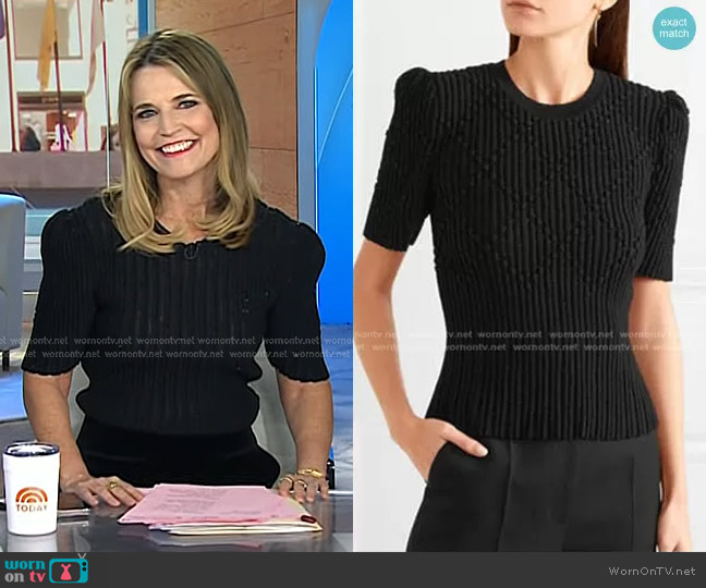 Bottega Veneta Metallic Ribbed Sweater worn by Savannah Guthrie on Today