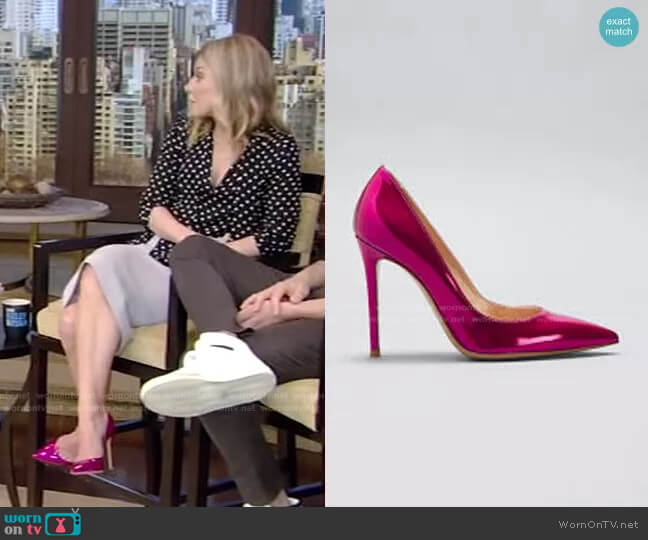 Gianvito Rossi Mirror Calfskin Stiletto Pumps worn by Kelly Ripa on Live with Kelly and Mark