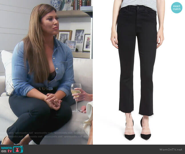 Mother The Hustler High Waist Ankle Fray Jeans worn by Emily Simpson on The Real Housewives of Orange County