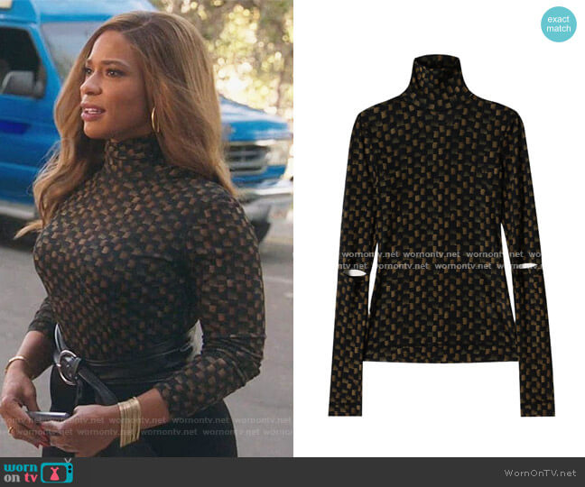 Nanushka Larson Slit-Sleeve Illusion Check Turtleneck Top worn by Kenan Williams (Kenan Thompson) on Kenan