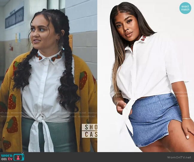 Native Youth Plus Tie Front Shirt with Strawberry Collar Co-Ord worn by Annabelle (Mary-Charles Jones) on Naomi