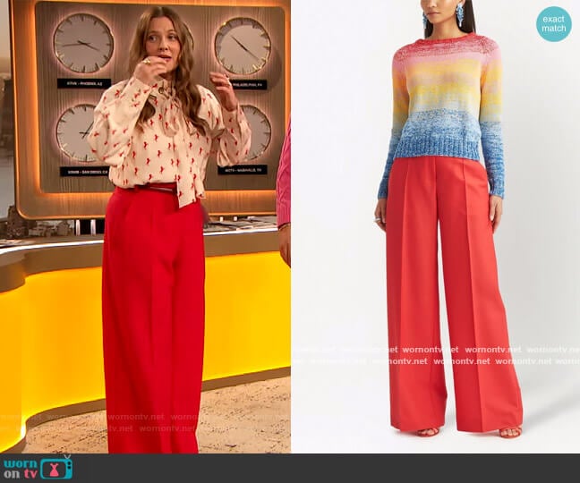 Oscar de la Renta High waisted press-crease trousers worn by Drew Barrymore on The Drew Barrymore Show