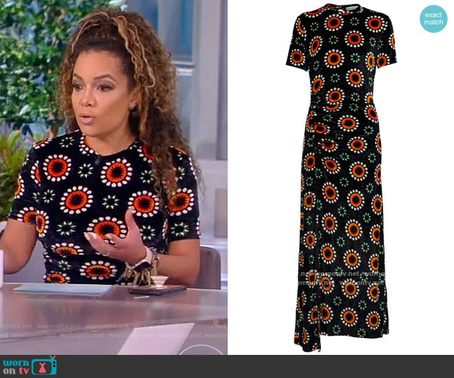 Paco Rabanne Floral-jacquard velvet side-slit dress worn by Sunny Hostin on The View