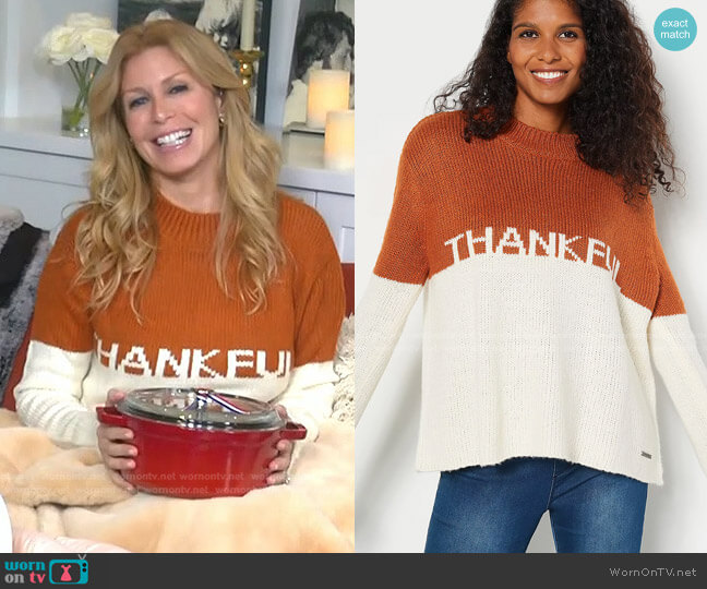 Peace Love World Intarsia Sweater worn by Jill Martin on Today