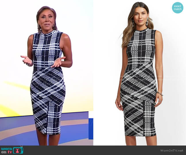 New York & Company Plaid Mock-Neck Sheath Sweater Dress - 7th Avenue worn by Robin Roberts on Good Morning America