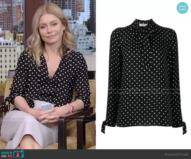 Valentino Polka Dot Silk Georgette Blouse worn by Kelly Ripa on Live with Kelly and Mark