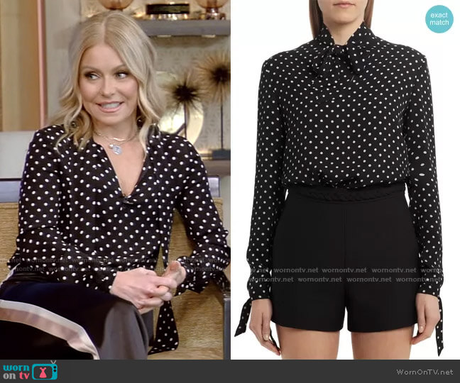 Valentino Polka Dot Silk Georgette Blouse worn by Kelly Ripa on Live with Kelly and Mark