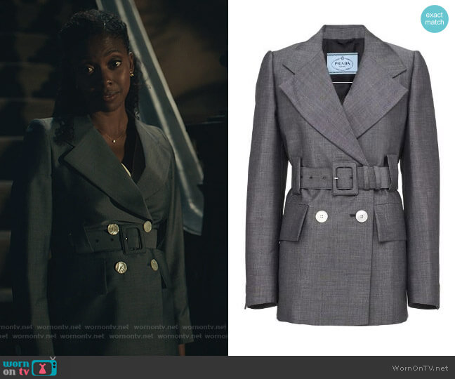 Prada Double Breasted Belted Blazer worn by Kate Sacker (Condola Rashad) on Billions
