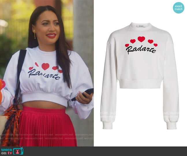 Rodarte Radarte Heart-Print Cropped Sweatshirt worn by Ana Torres (Francia Raisa) on Grown-ish