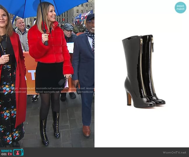 Valentino Garavani Rebelle Front-Zip Patent Boot worn by Savannah Guthrie on Today